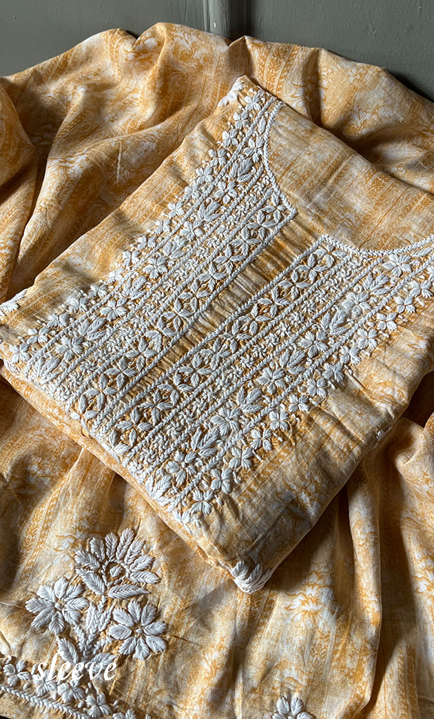 Women's Lakhnavi Handcrafted Cotton Chikankari Kurta And Kurta Dupatta Set - HONC0312690