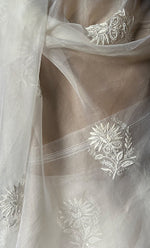 Load image into Gallery viewer, Women&#39;s Lucknowi Handcrafted Pure Organza Silk Chikankari Saree - HONC0295371
