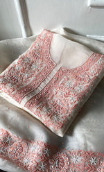 Load image into Gallery viewer, Women's Lakhnavi Handcrafted Pure Organza Chikankari Unstitched Kurta And Dupatta Set- HONC0321297