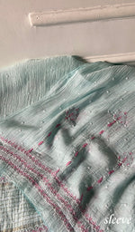 Turquoise Mul Chanderi Chikankari 2 Pc Unstitched Suit Set