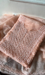 Load image into Gallery viewer, Women&#39;s Lakhnavi Handcrafted Organza Chikankari Unstitched Full Suit Material - HONC0287045
