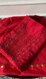 Load image into Gallery viewer, Women's Lakhnavi Handcrafted Mul Chanderi Unstitched Chikankari Full Suit Material - HONC0345013