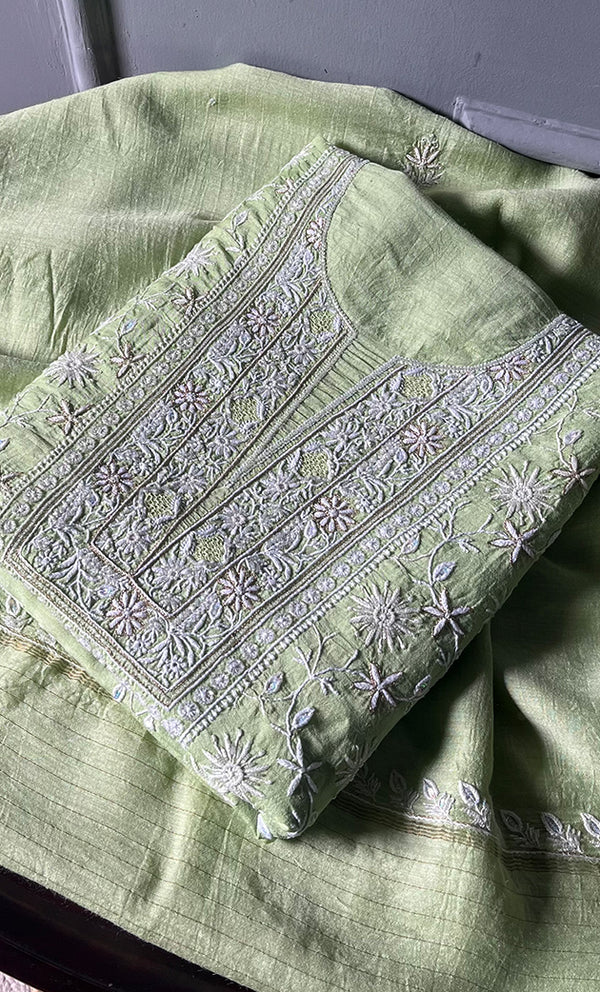 Women's Lakhnavi Handcrafted Munga Silk Chikankari Kurta And Dupatta Set- HONC0278122