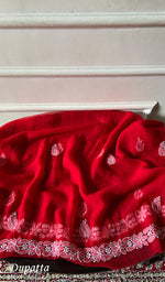 将图像加载到图库查看器中， Women's Lucknowi Handcrafted Faux-Georgette Unstitched Chikankari Suit Material - HONC0347549