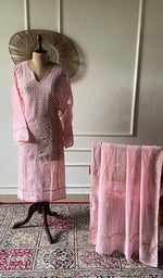 Load image into Gallery viewer, Aarushi Women's Lakhnavi Handcrafted Mul Chanderi Semi - stitched Chikankari Full Suit Material - HONC0330135