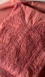 Load image into Gallery viewer, Women's Lucknowi Handcrafted Chanderi Silk Semi - stitched Chikankari Full Suit Material - HONC0311684