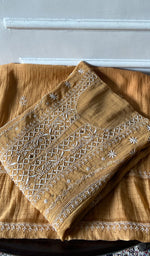 将图像加载到图库查看器中， Women's Lucknowi Handcrafted Mul Chanderi Semi - stitched Chikankari Kurta Dupatta Set - HONC0284755