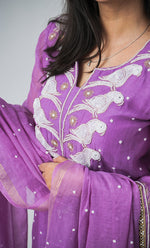 Load image into Gallery viewer, Women&#39;s Lakhnavi Handcrafted Mul Chanderi Chikankari Stitched Kurta, Dupatta And Pant Set - HONC03207270
