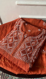 Load image into Gallery viewer, Women's Lakhnavi Handcrafted Mul Chanderi Semi - Stitched Chikankari Full Suit Material - HONC0326280
