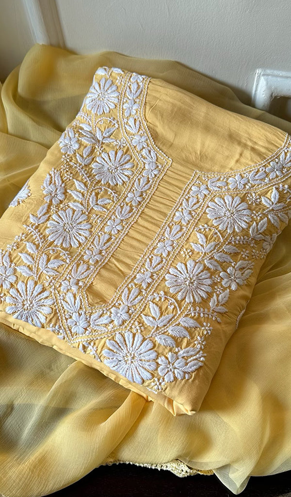Women's Lakhnavi Handcrafted Modal Cotton Chikankari Suit Material - HONC0275954