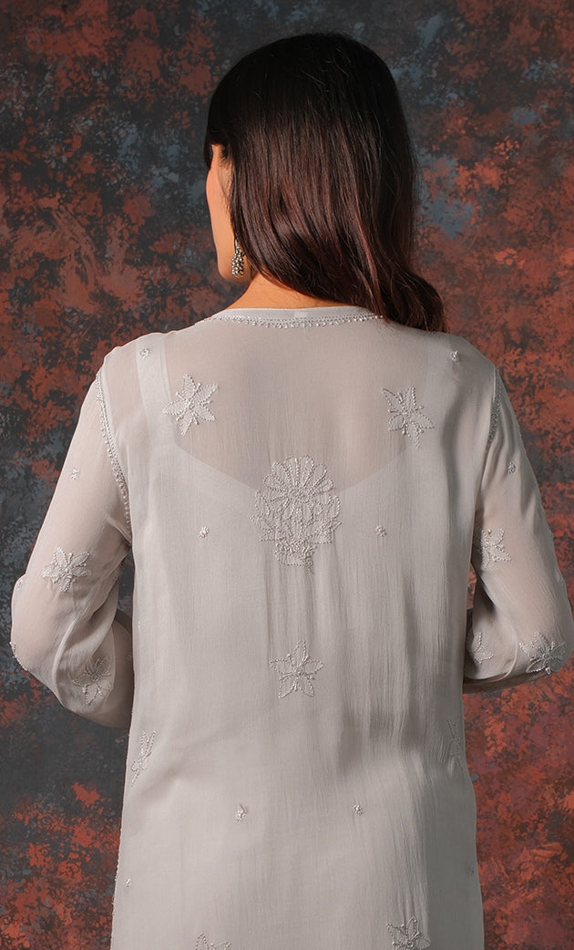 Fareeha Women's Lakhnavi Handcrafted Viscose Georgette Chikankari Kurti - HONC0318839