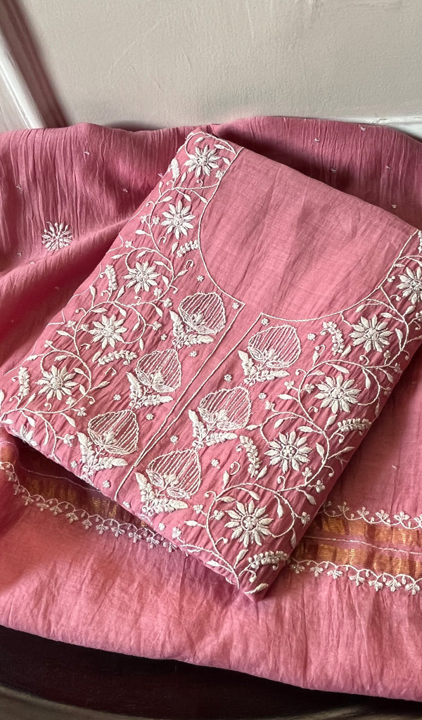 Women's Lakhnavi Handcrafted Mul Chanderi Kurta And Dupatta Set - HONC0288979