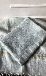 Load image into Gallery viewer, Women's Lakhnavi Handcrafted Mul Chanderi Unstitched Chikankari Full Suit Material - HONC0319538