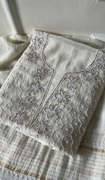 Load image into Gallery viewer, Haaniya Women&#39;s Lakhnavi Handcrafted Mul Chanderi Unstitched Kurta And Dupatta Set - HONC0283626
