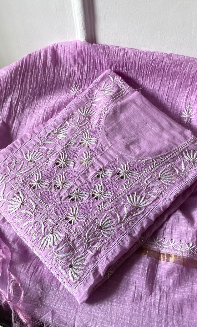 Women's Lakhnavi Handcrafted Chanderi Silk Semi - Stitched Anarkali And Dupatta Set - HONC0273162