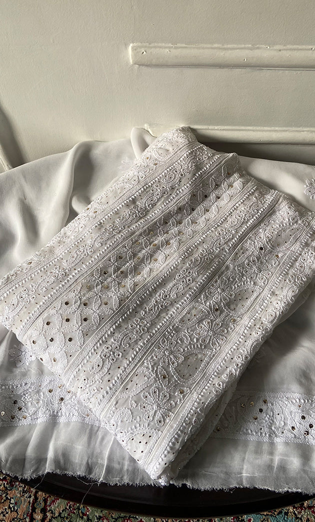 Women's Lucknowi Handcrafted Viscose Georgette Semi - Stitched Chikankari Anarkali and Dupatta Set- HONC0339070