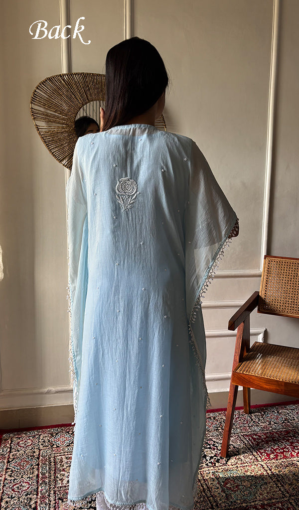 Women's Lucknowi Handcrafted Mul chanderi Chikankari Kaftan - HONC07860458