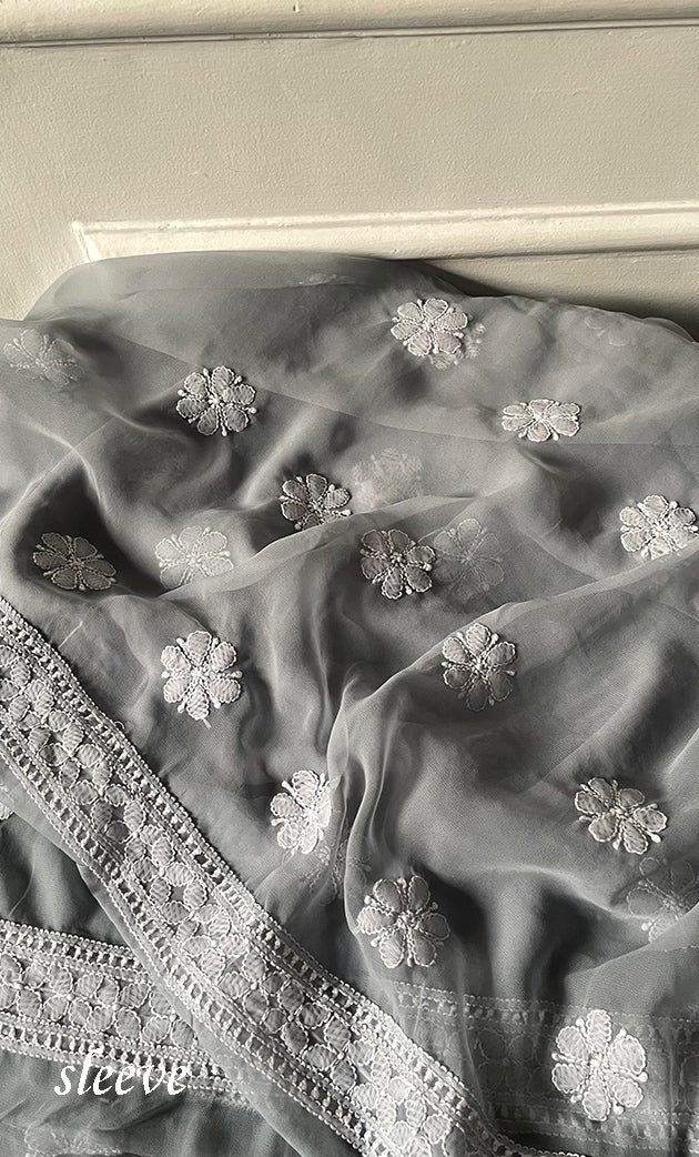 Women's Lucknowi Handcrafted Faux-Georgette Chikankari Suit Material - HONC0274416