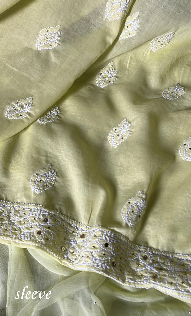 Women's Lakhnavi Handcrafted Unstitched Cotton Chikankari Suit Material - HONC0264454