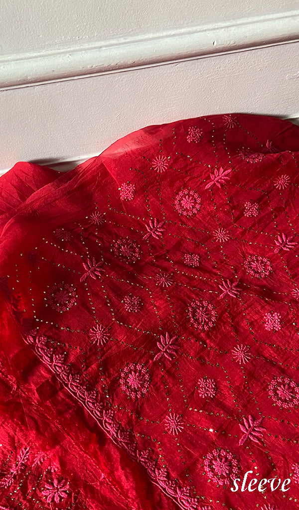 Rubi Women's Lakhnavi Handcrafted Pure Organza Chikankari Unstitched Kurta And Dupatta Set- HONC0351784