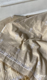 Load image into Gallery viewer, Women's Lakhnavi Handcrafted Tissue Chanderi Unstitched Chikankari Kurta And Dupatta Set - HONC0359998