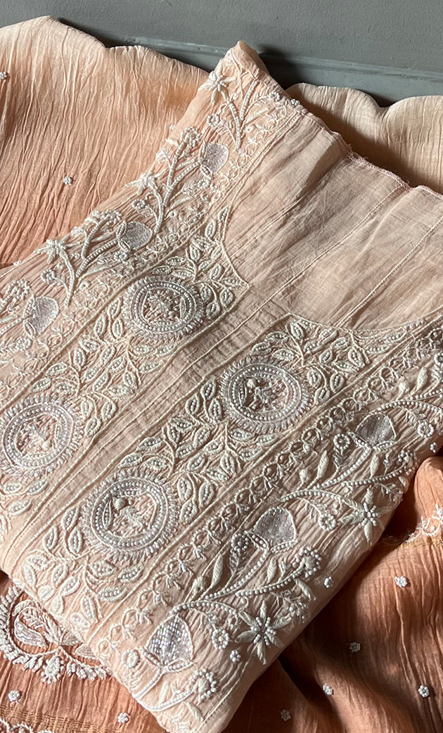 Tripty Women's Lakhnavi Handcrafted Mul Chanderi Semi - Stitched Anarkali And Dupatta Set - HONC0305939