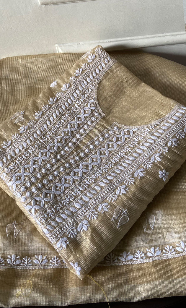 Women's Lucknowi Handcrafted Kota Chanderi Chikankari Kurta And Dupatta Set - HONC0314064