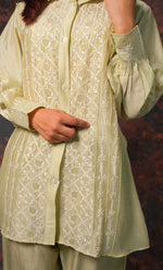 Load image into Gallery viewer, Women&#39;s Lakhnavi Handcrafted Chanderi Silk Chikankari Top And Pant Set - HONC0310758
