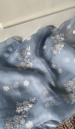 Load image into Gallery viewer, Mayuri Women's Lakhnavi Handcrafted Pure Organza Silk Chikankari Semi - stitched Full Suit Material - HONC0348611
