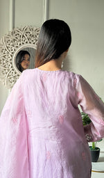 Load image into Gallery viewer, Women's Lucknowi Handcrafted Pure Organza Silk Stitched Chikankari Kurta, Dupatta With Pant Set- HONC0319989