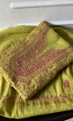 Load image into Gallery viewer, Women&#39;s Lakhnavi Handcrafted Chanderi Silk Unstitched Chikankari Kurta And Dupatta Set - HONC0294446
