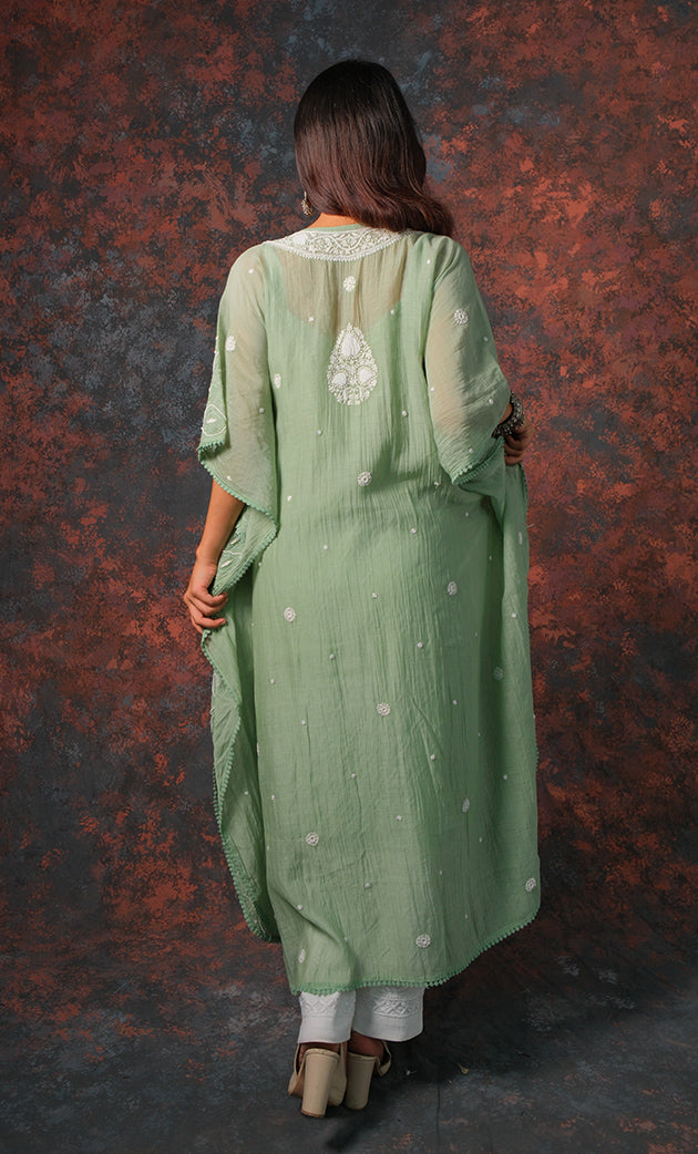 Rabia Women's Lucknowi Handcrafted Mul chanderi Chikankari Kaftan - HONC0313259