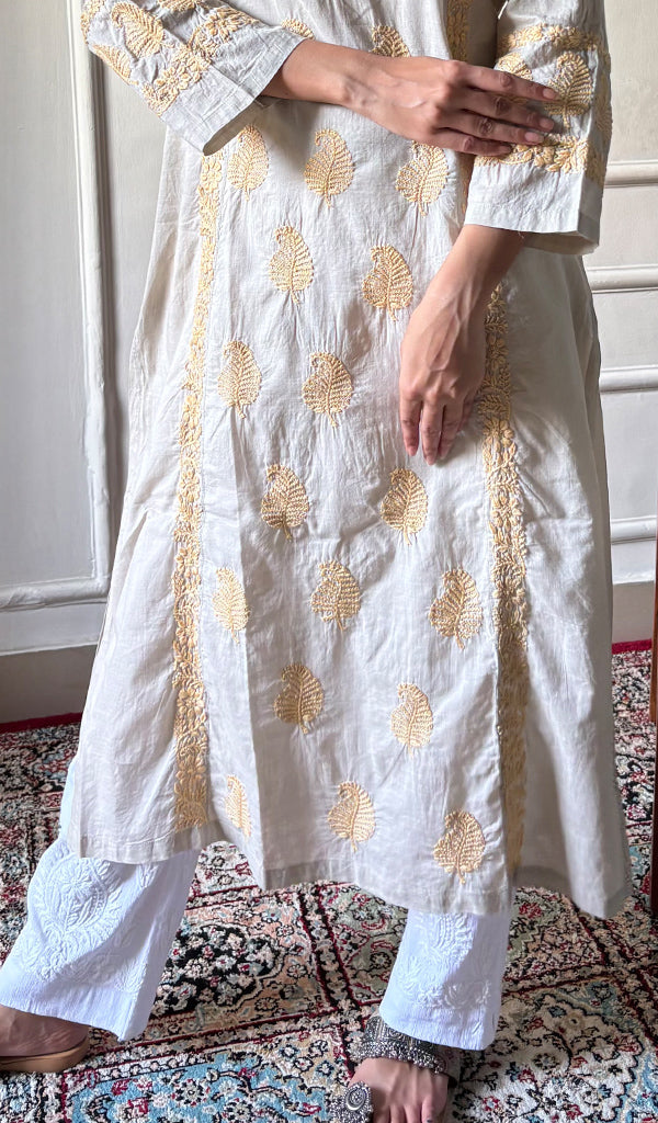 Pakeezah Women's Lucknowi Handcrafted Cotton Chikankari Kurti - HONC0171271