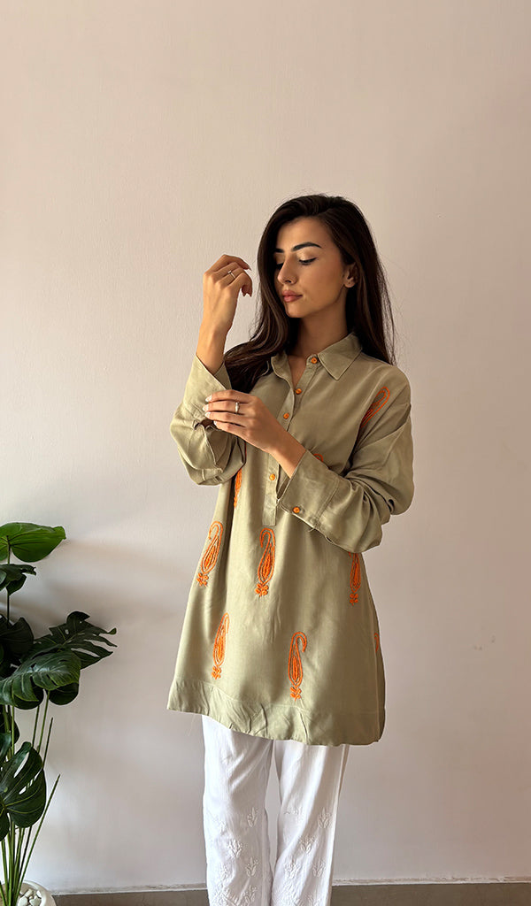 Women's Lakhnavi Handcrafted Cotton Chikankari Top - HONC0325767
