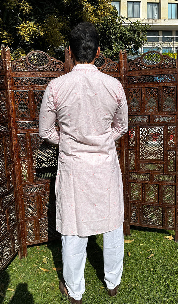 Men's Lucknowi Handcrafted Cotton Chikankari Kurta - HONC0329854
