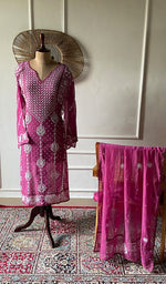 Load image into Gallery viewer, Aarushi Women's Lakhnavi Handcrafted Mul Chanderi Semi - stitched Chikankari Full Suit Material - HONC0360091