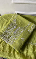 Load image into Gallery viewer, Women's Lakhnavi Handcrafted Mul Chanderi Unstitched Chikankari Full Suit Material - HONC0328322