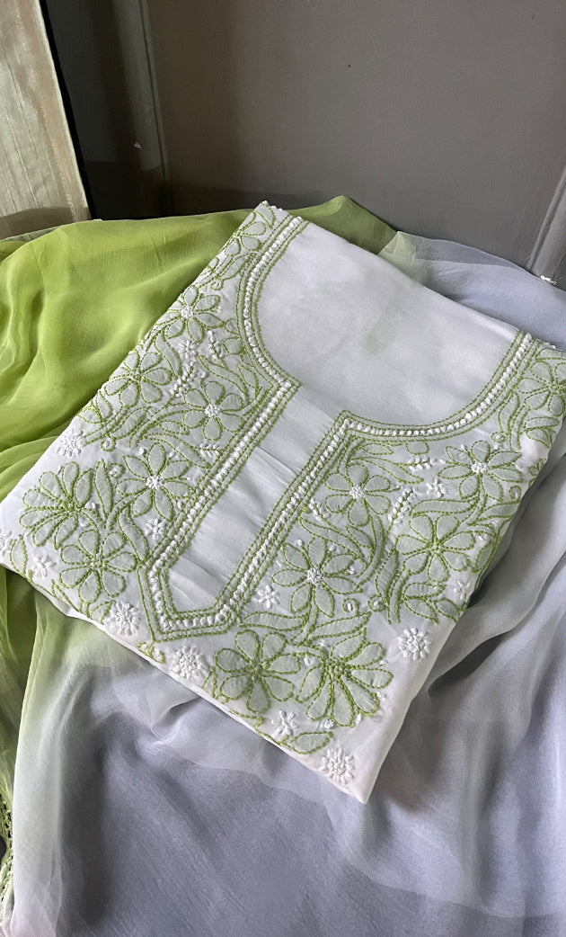 Women's Lakhnavi Handcrafted Unstitched Cotton Chikankari Suit Material - HONC0301278