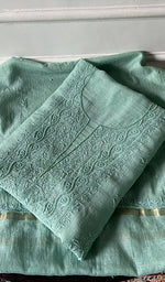 Load image into Gallery viewer, Women's Lakhnavi Handcrafted Mul Chanderi Unstitched Chikankari Full Suit Material - HONC0345043