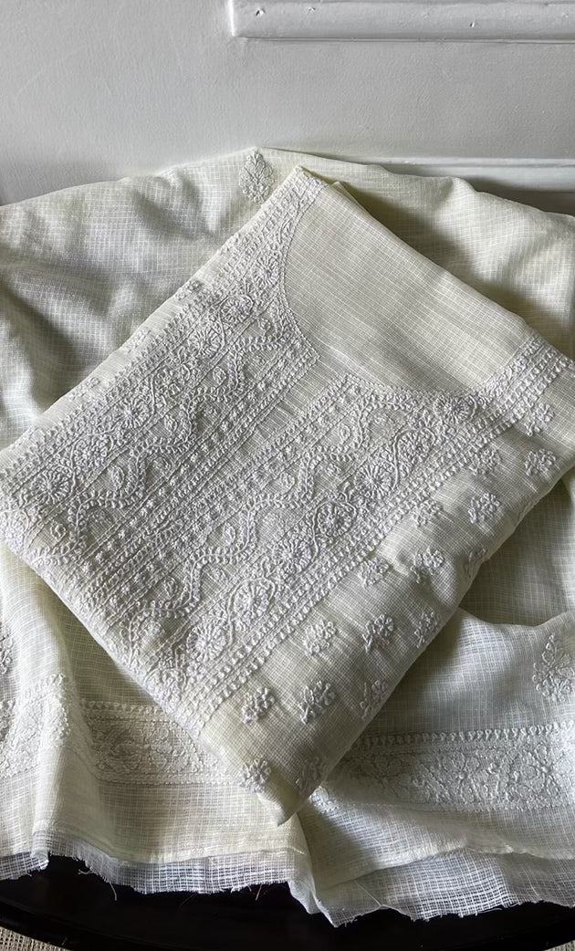 Women's Lucknowi Handcrafted Kota Cotton Chikankari Unstitched Kurta And Dupatta Set - HONC0306630