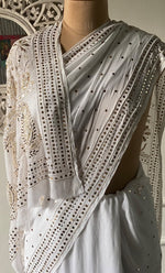 Load image into Gallery viewer, Women's Lakhnavi Handcrafted Viscose Georgette Chikankari Saree - HONC0328912