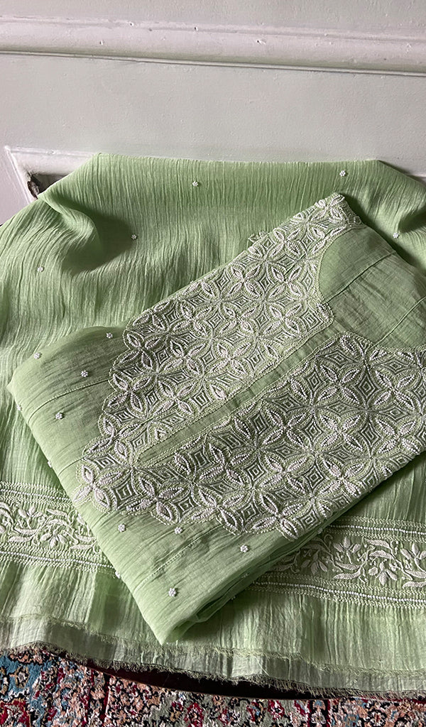 Women's Lakhnavi Handcrafted Mul Chanderi Semi - Stitched Kurta And Dupatta Set - HONC0348596