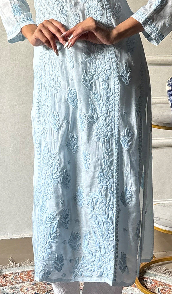 Women's Lakhnavi Handcrafted Muslin Chikankari Kurti - HONC0337465