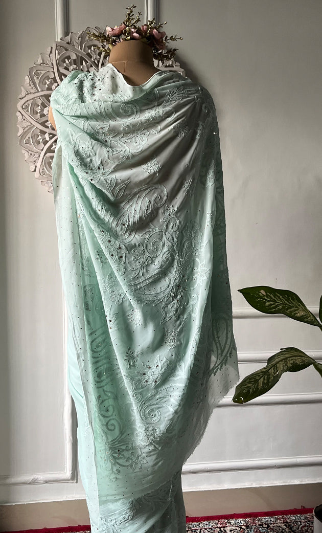 Women's Lakhnavi Handcrafted Viscose Georgette Chikankari Saree - HONC0317904