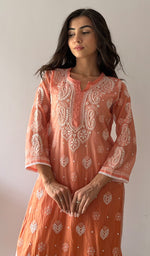 Load image into Gallery viewer, Women's Lucknowi Handcrafted Mul Chanderi Stitched Chikankari Kurta And Plazzo Set- HONC0379063