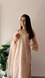 Load image into Gallery viewer, Alfia Women's Lucknowi Handcrafted Pure Organza Silk Stitched Chikankari Kurta, Dupatta With Pant Set- HONC0362256