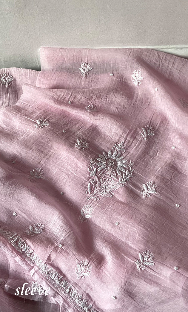 Women's Lakhnavi Handcrafted Unstitched Mul Chanderi Kurta And Dupatta Set - HONC0329039