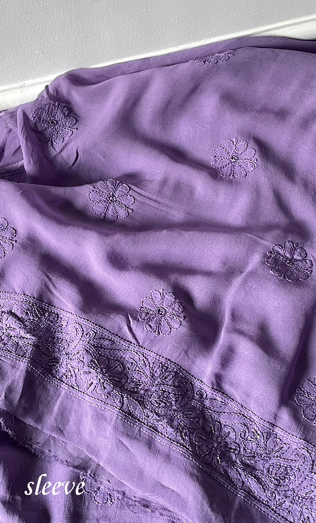 Women's Lakhnavi Handcrafted Viscose Georgette Chikankari Full Suit Material - HONC0274222