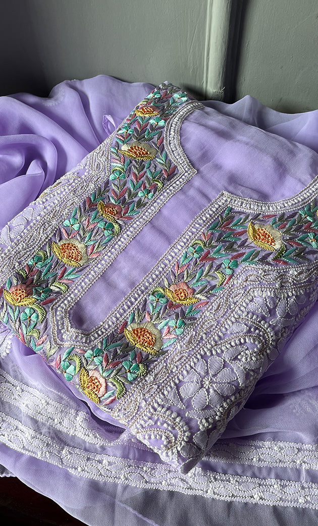 Women's Lucknowi Handcrafted Faux-Georgette Chikankari Suit Material - HONC0291931