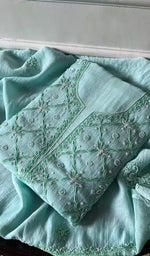 将图像加载到图库查看器中， Women&#39;s Lakhnavi Handcrafted Mul Chanderi Unstitched Kurta And Dupatta Set - HONC0282824
